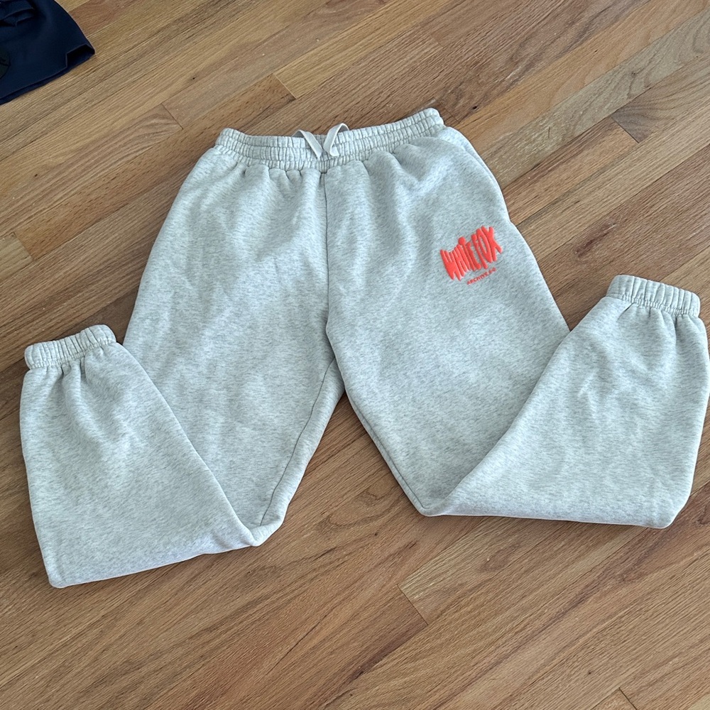 White Fox Boutique Light Gray Joggers with Red Logo